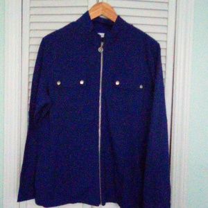 Susan Garver Blue zipper jacket. Size Medium. Two front snap pockets
